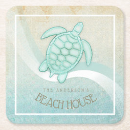 Beach House Nautical Turtle Aqua Blue ID623 Underlägg Papper Kvadrat