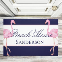 Beach House Navy Blue and Rosa Flamingos