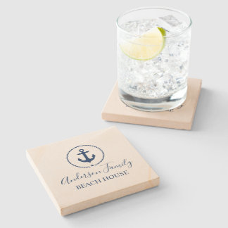 Beach House Navy Blue Nautical Anchor Star Rope Stenunderlägg