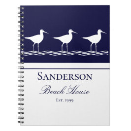 Beach house navy Blue Sandpipers Anteckningsbok