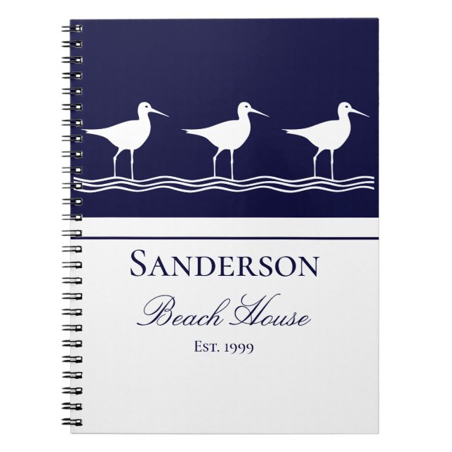 Beach house navy Blue Sandpipers Anteckningsbok (Framsidan)