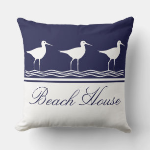 Beach house navy blue Sandpipers Dekorativ kudde