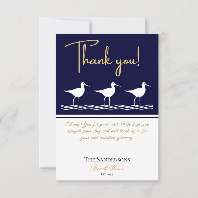 Beach house navy Blue Sandpipers Tack Kort (Framsida)