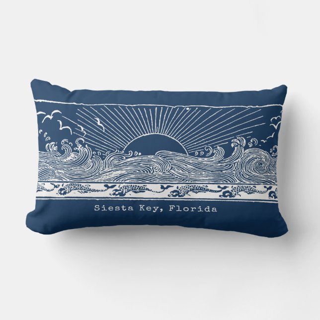 Beach House Navy Blue White Coastal Lumbarkudde (Framsida)