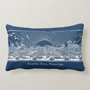Beach House Navy Blue White Coastal Lumbarkudde