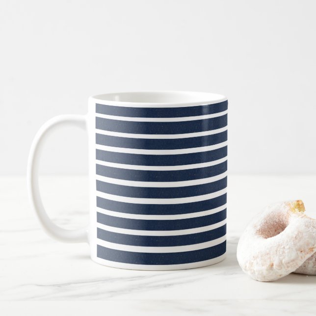 Beach House Navy Blue White Rand Kaffemugg (Med munk)