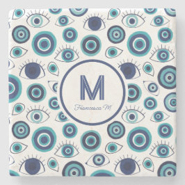 Beach House of Coastal Blue White Greece Evil Öga Stenunderlägg