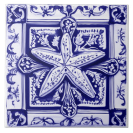 Beach House of Starfish Blue and White Sea Star Oc Kakelplatta