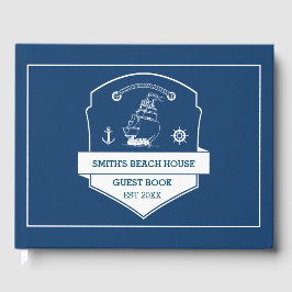 Beach House Personlig Nautical Navy Blue Gästböcker