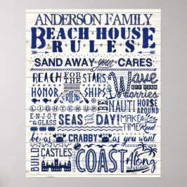 Beach House Regler Blue Coastal Personlig Family Poster