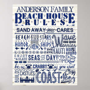 Beach House Regler Blue Coastal Personlig Family Poster