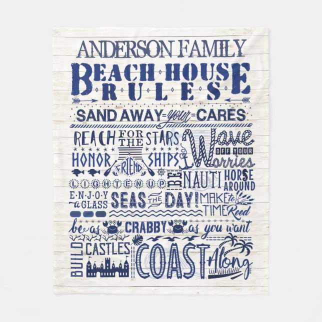 Beach House Regler Coastal Blue Personlig Family Fleecefilt (Framsidan)