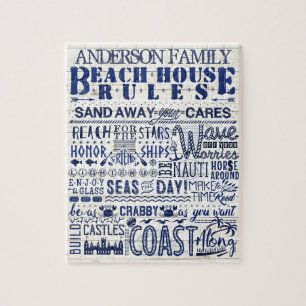 Beach House Regler Navy Blue   Anpassningsbar-fami Pussel