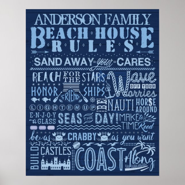 Beach House Regler Navy Blue Coastal Anpassningsba Poster (Framsidan)
