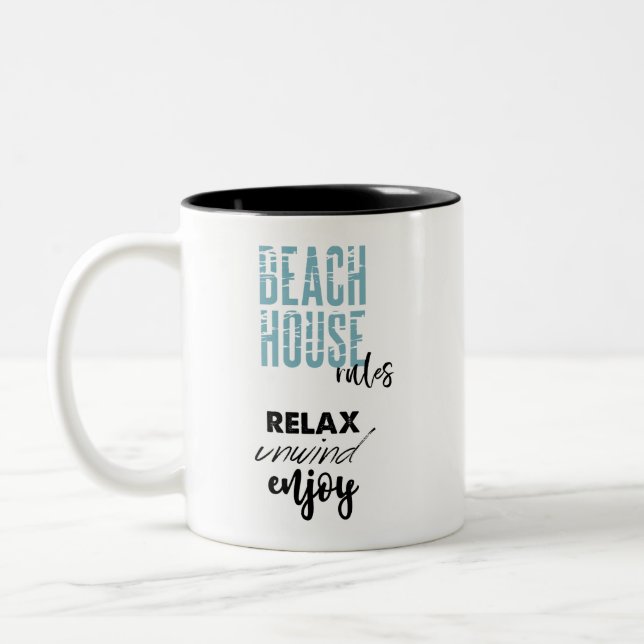 Beach House Regler slappna av. Unwind Enjoy Coffee Två-Tonad Mugg (Vänster)