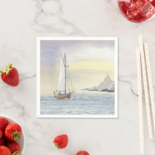 Beach House Sailing Ocean Boat Blue Pappersservett