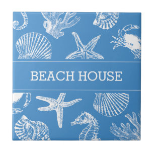 Beach House Sea Animals Teckning Ceramic Tile Kakelplatta