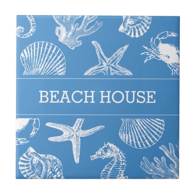 Beach House Sea Animals Teckning Ceramic Tile Kakelplatta (Framsidan)