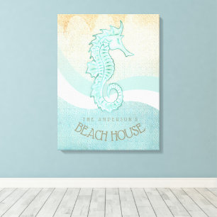 Beach House Seahorse Aqua Blue ID623 Canvastryck
