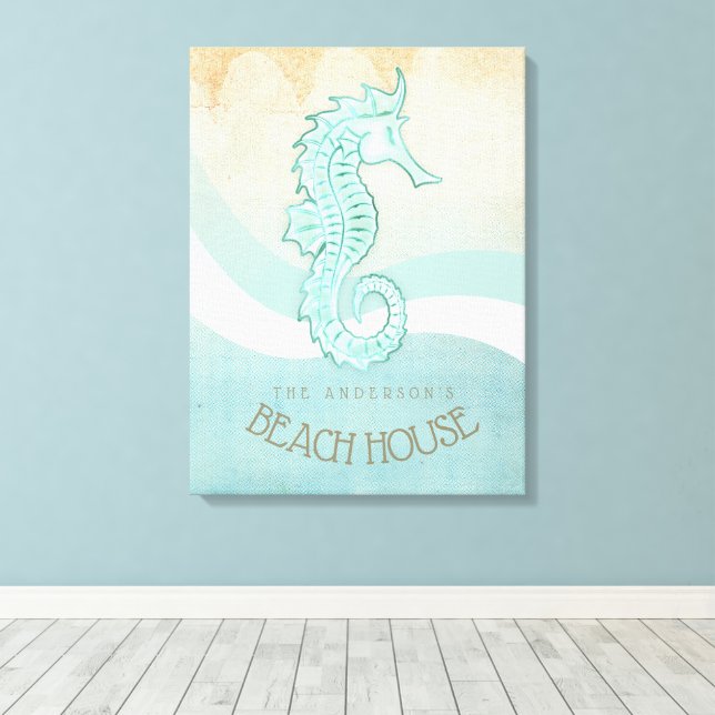 Beach House Seahorse Aqua Blue ID623 Canvastryck (Insitu (trägolv))