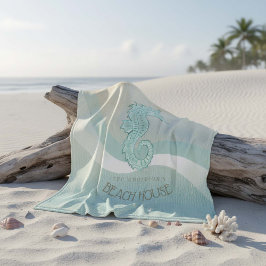 Beach House Seahorse Aqua Blue ID623 Fleecefilt