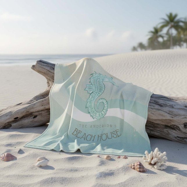 Beach House Seahorse Aqua Blue ID623 Fleecefilt (Skapare uppladdad)