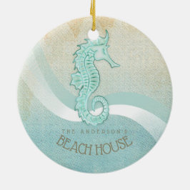 Beach House Seahorse Aqua Blue ID623 Julgransprydnad Keramik