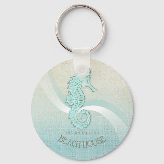 Beach House Seahorse Aqua Blue ID623 Nyckelring (Framsida)