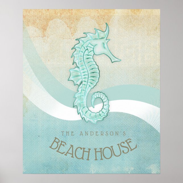 Beach House Seahorse Aqua Blue ID623 Poster (Framsidan)