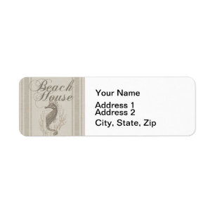 Beach House Seahorse Seashore Returadress Etikett