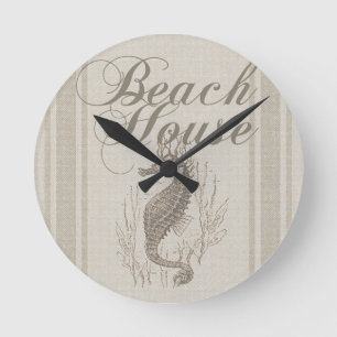 Beach House Seahorse Seashore Rund Klocka