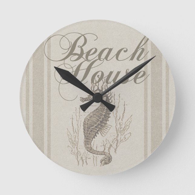 Beach House Seahorse Seashore Rund Klocka (Framsida)