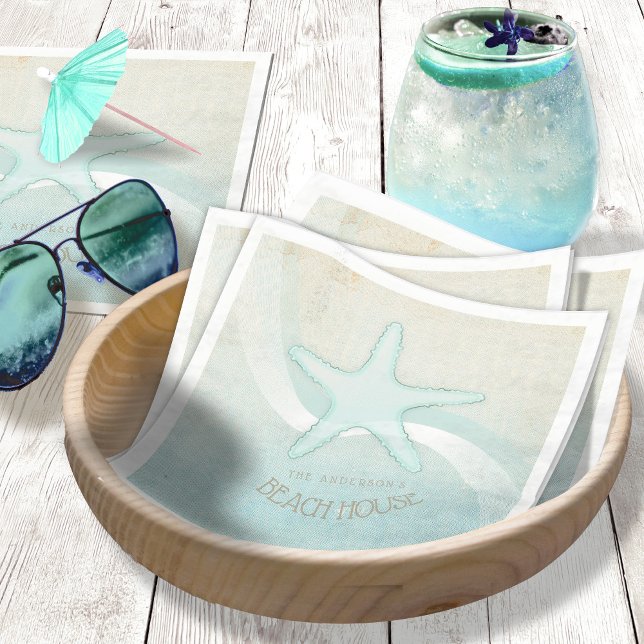 Beach House Starfish Aqua Blue ID623 Pappersservett (Skapare uppladdad)
