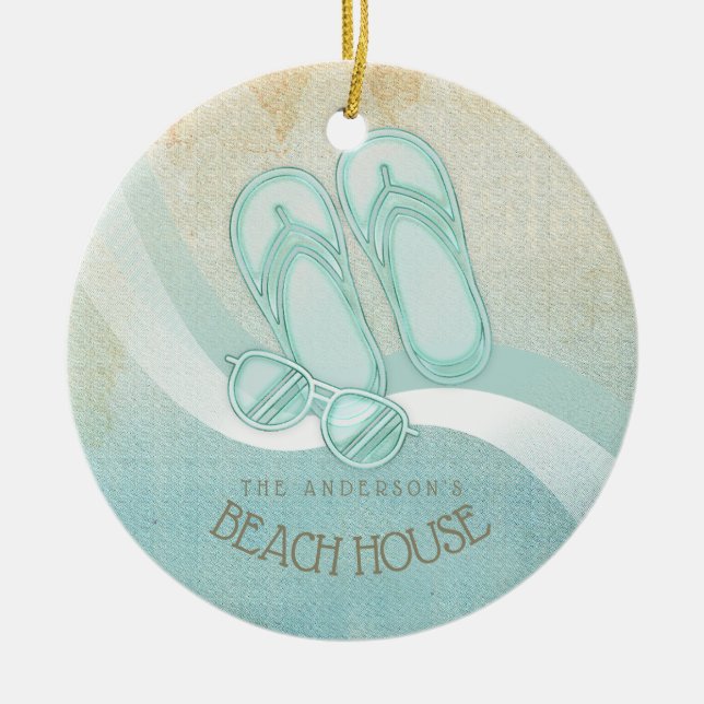 Beach House Sunglasses och Flinflip flops Aqua ID6 Julgransprydnad Keramik (Framsidan)