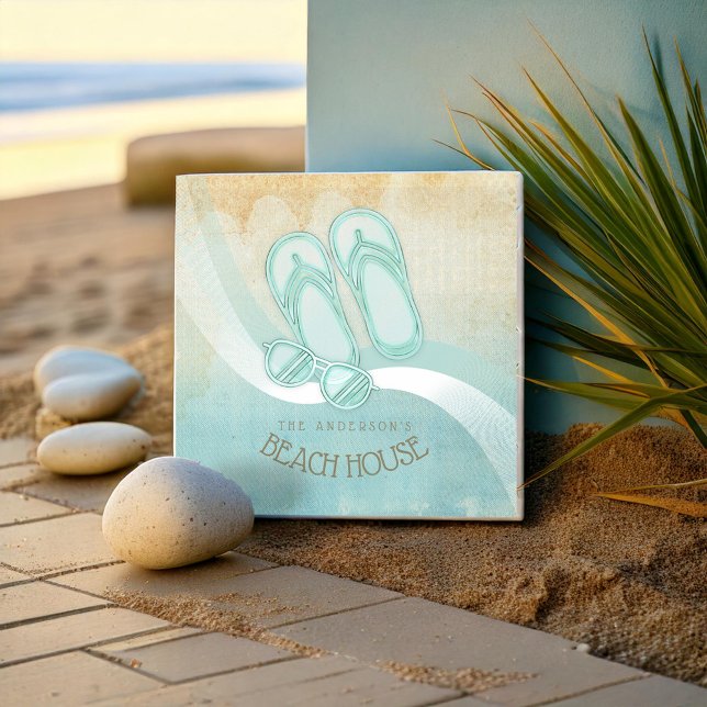 Beach House Sunglasses och Flinflip flops Aqua ID6 Kakelplatta (Skapare uppladdad)