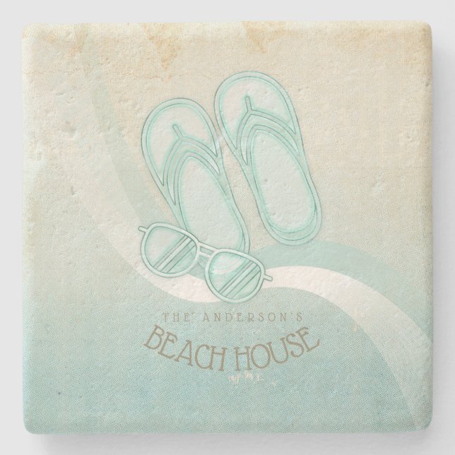 Beach House Sunglasses och Flinflip flops Aqua ID6 Stenunderlägg (Framsidan)
