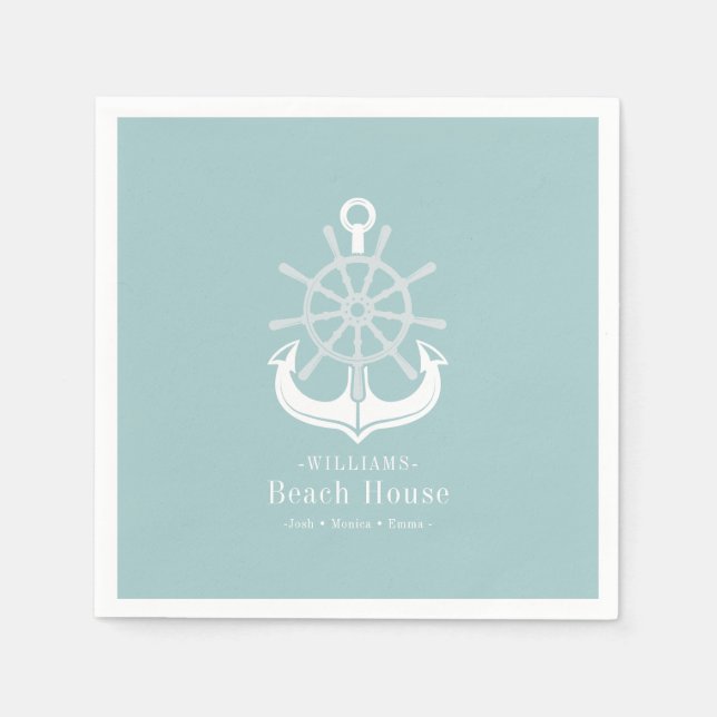 Beach House Teal Family Namn Anchor Pappersservett (Framsidan)