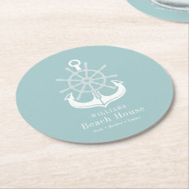 Beach House Teal Family Namn Anchor Underlägg Papper Rund