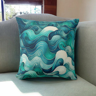 Beach House Teal Ocean Vågar Kudde