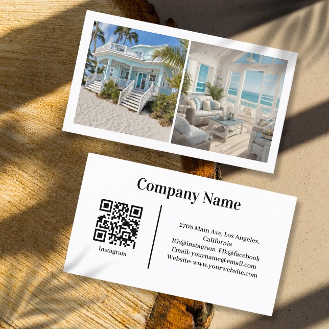 Beach House Vacation Rental Anpassningsbar Bild QR Visitkort (Skapare uppladdad)