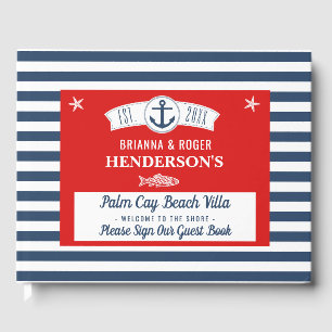 Beach House Vacation Rental Nautical Navy Rand Gästböcker