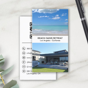 Beach House Vacation Rental QR Social Media Icons Visitkort