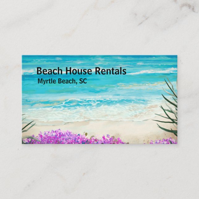 Beach House Vacation Rental Watercolor Visitkort (Framsida)