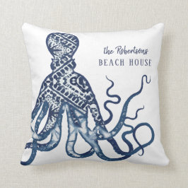 Beach House Välkommen Namn Shibori Mönster Octopus Kudde
