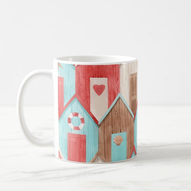 Beach house-vattenfärg: retro mönster. kaffemugg (Vänster)