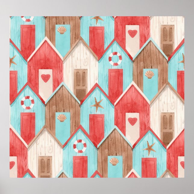 Beach house-vattenfärg: retro mönster. poster (Framsidan)