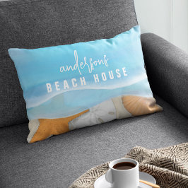 Beach House Watercolor Ocean Anpassningsbar Lumbarkudde