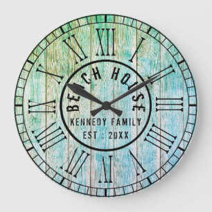 Beach House Wood Planks Black Roman Numeral Stor Klocka