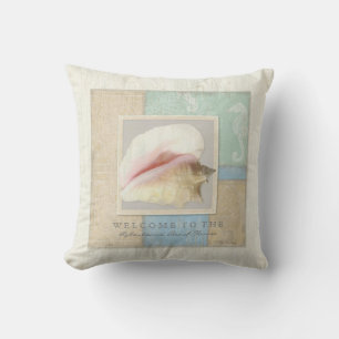 Beach House Wooden Board Conch Snäcka Seahorse Kudde