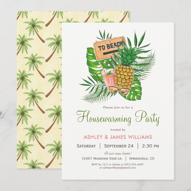 Beach Houseuppvärmningspartiets inbjudan (Fram/baksida)